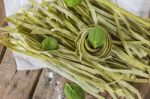 Traditional Italian Raw Homemade Spinach Pasta Stock Photo