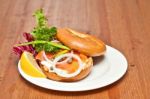 Salmon Bagel Sandwich Stock Photo