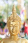 Face Of Golden Buddha Sculpture, Thailand Stock Photo