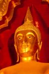 Golden Buddha Statue In The Church Stock Photo