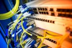 Fiber Optic With Servers In A Technology Data Center Stock Photo