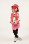 Little Girl Fashion Model With Red Cap Stock Photo