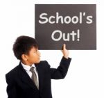 Schoolboy With School S Out Sign Stock Photo