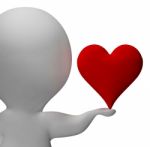 Heart And 3d Character Shows Love And Valentines Stock Photo