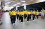 Student 9-10 Years Old, Scout Activities, Dance Performances Around The Fire., Scout Camp Bangkok Thailand Stock Photo