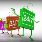 Twenty-four Seven Bags Show Shopping Availability And Open Hours Stock Photo