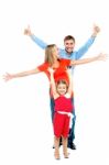 Happy Smiling Family Of Three Having Fun Stock Photo