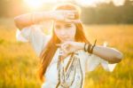 Hippie Woman Posing Stock Photo