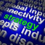 Strategy Word Cloud Shows Business Solution Or Management Goal Stock Photo