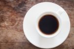 Top View Of Cup Of Fresh Espresso On Table Stock Photo