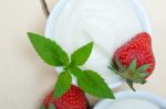 Organic Greek Yogurt And Strawberry Stock Photo