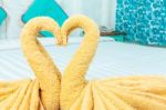 Towel Folded In Swan Heart Shape Stock Photo