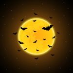 Halloween Flying Bat Moon Background Stock Photo