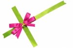 Pink Bow On Green Ribbon Stock Photo