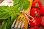 Italian Spaghetti Pasta Tomato And Basil Stock Photo