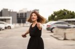 The Girl At The Car Park Stock Photo