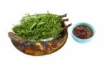 Snake Head Fish Grilled And Nim Leaf Dip With Sweet Paste Stock Photo