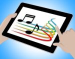 Music On Tablet Indicates Soundtracks 3d Illustration Stock Photo