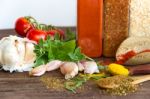 Set Of Spices And Fresh Herbs Stock Photo