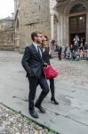 Two Famous People Attending A Celebrity Wedding In Citta Alta Be Stock Photo