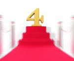 Golden Four On Red Carpet Displays Elegant Film Event Or Celebra Stock Photo