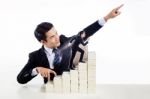 Handsome Guy In Business Suit Show Finger Walking Up The Stair A Stock Photo