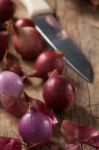 Shallots Still Life Wood Background Close Up Stock Photo