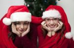 Christmas Happy Two Women Stock Photo