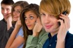 Teenagers Talking Over Phone Stock Photo