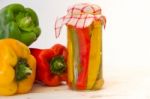 Homemade Preparation Of Pickled Organic Healthy Peppers Stock Photo