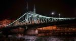 Liberty Bridge Illuminated At Night In Budapest Stock Photo