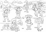 Illustration Of Cowboy Wild West Child Cartoon For Coloring Stock Photo