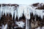 Frozen Waterfall Near Vik Iceland Stock Photo