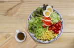 Healthy Fresh Mixed Vegetables Salad With Crab Stick Stock Photo