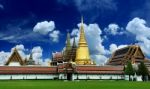 Wat Phra Kaew, Temple Of The Emerald Buddha With Blue Sky Bangkok, Asia Thailand Stock Photo