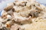 Pork Beef Stroganoff With Mushrooms Stock Photo