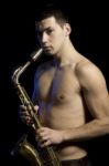 Handsome Men With Saxophone Stock Photo