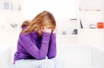 Worried Teenage Girl At Home Stock Photo