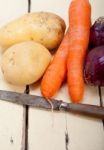 Basic Vegetable Ingredients Carrot Potato Onion Stock Photo