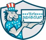 Vote Democrat Donkey Mascot Shield Cartoon Stock Photo