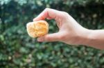 Homemade Butter Scone On Hand Stock Photo