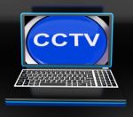 Cctv Laptop Monitor Shows Security Protection Or Monitoring Onli Stock Photo