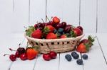 Tasty Fruit Mix On A White Background Stock Photo