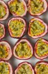 Sliced Passion Fruit Stock Photo