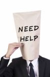 Businessman With Need Help Head Stock Photo