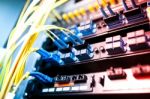 Fiber Optic With Servers In A Technology Data Center Stock Photo