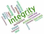 Integrity Words Shows Virtue Text And Honesty Stock Photo