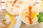 Hummus With Pita Bread Stock Photo