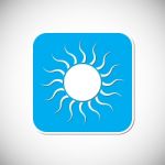 Sun Icon. Blue Square Frame.  Illustration Stock Photo