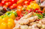 Galangal And Vegetable In Basket Stock Photo